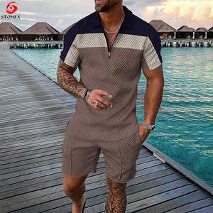 Fabricant 2024 Logo personnalisé Coton Jacquard Plaid Loose Grande Taille Straight Casual Custom Tracksuit Joggers Short Sets Pour Hommes - Product Image 4