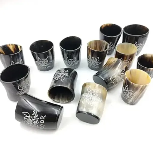 Party drinking Shot Glasses Nordic Cup Made from Genuine Ox Horn Fenrir Wolf Design by HS Husnain Crafts India