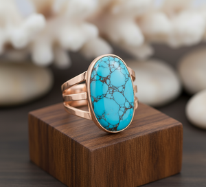 Anillo de Moda con Incrustaciones de Turquesa Sleeping Beauty, Chapado en Oro Rosa sobre Aleación, Certificado por Rudra Gems - Product Image 4