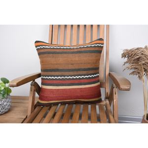 Multicolor Wool Kilim Rug <b>18x18</b> Inch Woven with Rustic Vintage Pattern for Home Decor - Product Image 1