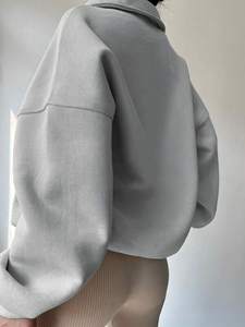 Sudadera gris claro de gran tamaño con media cremallera, jersey de lana de algodón con cuello alto, hombros caídos, ropa de calle informal holgada Unisex - Product Image 2