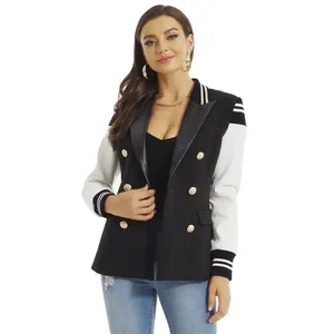 แจ็กเก็ตหนังเทียมระบายอากาศสำหรับสตรีแขนยาวมีซิปรูดด้วยผ้าฝ้ายเติมความอบอุ่นกันลม - Product Image 5