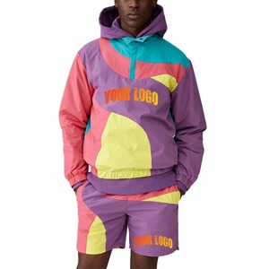 Conjunto corto cortavientos de nailon con logotipo personalizado para hombre, chándal corto a prueba de viento, chaquetas y pantalones cortos con cremallera, conjuntos de dos piezas para hombre - Product Image 3