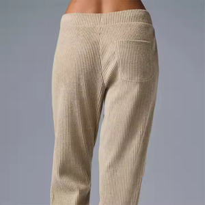 Pantalon de jogging mi-long décontracté pour femme, 100% coton côtelé, anti-froissement, extensible, respirant, avec ourlets élastiques, pour un usage quotidien, coupe fuselée - Product Image 6