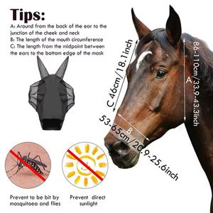 Summer Breathable Horse <b>Fly</b> <b>Mask</b> with Ears and Nose Full Coverage UV Protection Mesh Outdoor Riding Horse Accessories breeches - Product Image 5