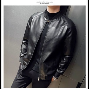 Veste en cuir véritable pour homme, en peau de mouton enduite, coupe-vent, respirante, à capuche, style varsity, décontractée, douce, pour jeunes, automne-hiver - Product Image 6