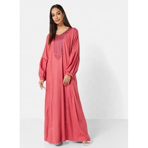 CLASSY LONG IMPRIMÉ ET BRODERIE AVEC MANCHES COMPLÈTES DESIGN ARABE KAFTAN JALABIYA ROBE - Product Image 5