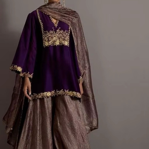 2024 velours Kurta soie brute Lehenga Duppata robe belle Zardozi broderie travail Sexy fête-porter/tenue de mariage dentelle - Product Image 1
