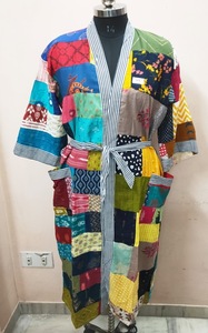 Lightweight Woven Cotton Kimono Robe Multicolor Patchwork Print Elegant Viscose Rayon Soft Sleepwear Belt for Parties Women - Product Image 3