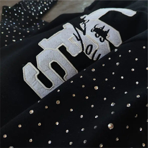 Survêtement brodé strass personnalisé Streetwear Pullover Vintage Distressed Ensemble pantalon de survêtement évasé et sweat à capuche entretenu OEM - Product Image 4
