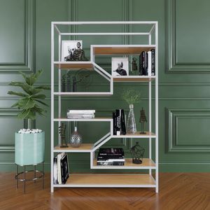 Simple Standing Type <b>Bookshelf</b> with Metal Frame and Wood Rubber SFKS012 for Living Room - Product Image 2