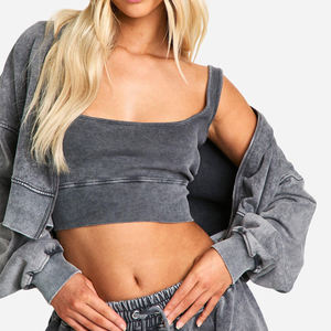 ชุดเซ็ตเสื้อฮู้ดครอปและกางเกงขายาวผ้าฝ้ายเฟรนช์เทอร์รี่เนื้อหนา ล้างสีแบบแอซิดวอช สำหรับผู้หญิง - Product Image 5