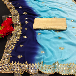 Cermin Pakaian Pesta Kerja <span class=keywords><strong>Saree</strong></span> Tradisional dengan Bordir Kerja Renda Perbatasan Blus