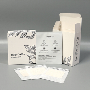 Ensemble <span class=keywords><strong>d</strong></span>'emballages personnalisés OEM pour sachets plats à trois soudures latérales, avec oreilles de suspension, pour thé, aliments, café filtre, en boîtes en papier, 5 ou 10 sachets - Product Image 1