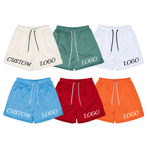 Shorts en maille pour hommes avec logo personnalisé, cordon de serrage, séchage rapide, couleur unie, 100% polyester, taille mi-haute - Product Image 1