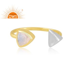 Diseño hecho a mano 18K chapado en oro Natural Arco Iris Luna piedra preciosa anillo ajustable Demi joyería fina para mujer regalo para ella - Product Image 3