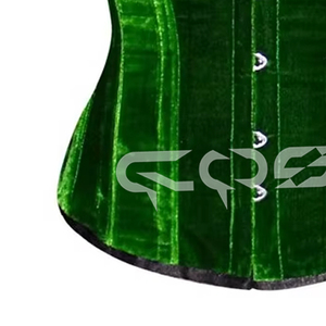 Breathable Rivet Waist Slimming Belt Overbust Steel Boned <b>Green</b> Velvet Black Trim Adjustable High Compression Plus Size Body - Product Image 2