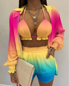 Conjunto de Dos Piezas de Blusa de Manga Larga con Estampado Floral y Pantalones Cortos, Traje Casual de Dos Piezas para Mujer - Product Image 2