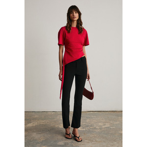 GRIMELANGE SOREV Blusa de manga corta con corte asimétrico y cuello redondo de tela suave para mujer - Product Image 6