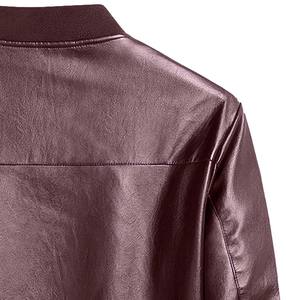 แจ็คเก็ตหนังแท้ทรงบอมเบอร์สีเบอร์กันดี ผ้าถักแบบริบ สไตล์เบสบอล สปอร์ต ทันสมัย เหมาะกับการขี่สกู๊ตเตอร์ ลำลอง ทรงเข้ารูป เรียบหรู สไตล์เรโทร สำหรับนักขี่มอเตอร์ไซค์ - Product Image 3