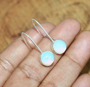 Boucles d'oreilles en argent sterling 925 véritable, faites à la main, avec cabochon scintillant, monture 12mm, opalite naturelle, mode féminine. - Product Image 4