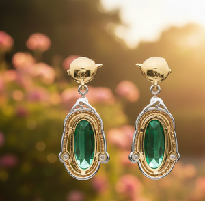 Fashion 925 Sterling Silver 18K Gold Plated Green Hydro Oval Earrings 12×25mm 5 Inch 15g Wholesale - Product Image 1