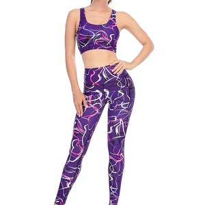 Confortable solide vêtements de Yoga entraînement femmes Yoga ensembles Spandex/Polyester taille élastique respirant quatre voies extensible personnalisable - Product Image 1