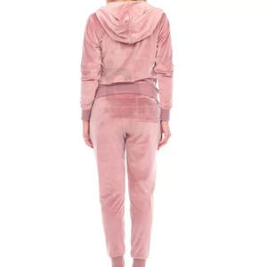 Conjunto de chándal de invierno de talla grande para mujer 100% algodón terciopelo con capucha con patrón sólido transpirable etiqueta privada a granel al por mayor - Product Image 5