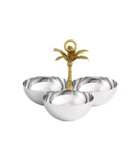 Bols de service de fruits en acier inoxydable de qualité supérieure Design de luxe contemporain Branche de feuille d'argent Oiseaux Bols en métal de vente chaude - Product Image 5