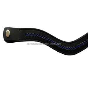 Dernière conception personnalisée 1 rangée de strass bleu foncé diamant bling incrusté canal vide bande de sourcil de cheval en cuir noir toutes tailles - Product Image 1