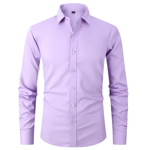 Chemise habillée pour hommes coupe ajustée de haute qualité vente en gros de chemise d'affaires boutonnée à manches longues avec logo personnalisé motif imprimé en coton rouge uni - Product Image 3
