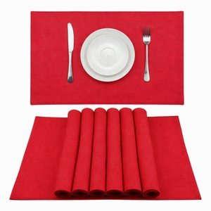 100% Cotton <b>Rectangle</b> Red Fused <b>Placemat</b> Washable Heat Resistant Eco-Friendly Dining Table Mat for Hotel Restaurant and Home Use - Product Image 2