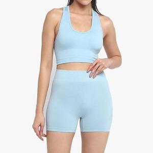 Ensemble de sport pour femmes, soutien-gorge de sport léger à taille élastique respirant en spandex et polyester, short de sport, fitness, yoga, couleur unie, logo sur le devant - Product Image 6
