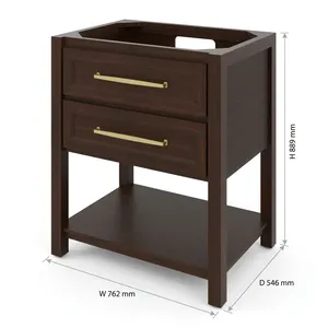 Modern Bathroom Vanity Cabinet 30 Floor Standing Dark Wood Drawers Open Shelf Ceramic Basin Framed <b>Mirror</b> Included Soft Close - Product Image 2