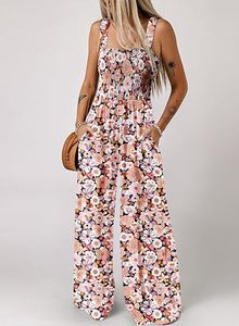 Combinaison en mousseline de soie à imprimé floral pour femmes, sans manches, taille haute, coupe ample, longueur intégrale, style bohème, vêtements de plage printemps été - Product Image 6
