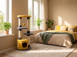 Arbre à chat Amistar Golden Height en bois de haute qualité, 100 cm de haut, écologique et durable pour chats de toutes tailles et de tous âges - Product Image 6