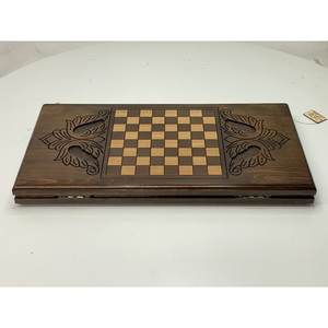 Jeu de société en bois sculpté 3 en 1, échecs, dames, backgammon, stratégie classique, divertissement familial, défi mental, jeu artisanal - Product Image 4