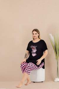 Conjunto de Pijama Capri de Viscosa para Mujer, Talla Grande, Estampado Floral, Ropa de Verano - Product Image 5