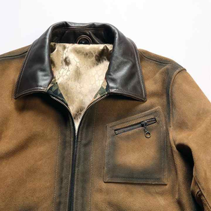 <b>Mens</b> Leather <b>Jacket</b> Cowhide with Hand-rubbed <b>Suede</b> Turn-down Collar Lapel Pocket Custom logo <b>Men</b> Leather <b>Jacket</b> 2025 - Product Image 5
