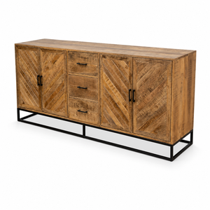 Certified Solid Mango Wood Modern Herringbone <b>Sideboard</b> Cabinet Metal Frame Shaker Doors for Living Room Hotel <b>Storage</b> Furniture - Product Image 3