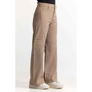 Pantalones Cargo de Pierna Recta y Corte Holgado en Color Marrón Claro, Cintura Alta, Tejido Transpirable de Mezcla de Lona, Modelo Básico WM-NDJ-SS24-010, Pantalones Casuales - Product Image 3