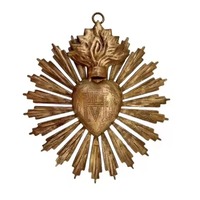 Ornement mural moderne en métal Cœur Sacré, pendentif flamme dorée, décoration catholique de Noël, artisanat écologique et durable