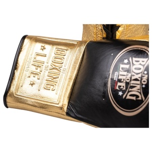 Gants de boxe en cuir sur mesure de haute qualité, légers, No Boxing No Life, imprimés en noir et or, à lacets, ajustables - Product Image 6