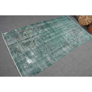 Alfombra Turca de 3.8x6.8 pies, Alfombra Vintage, Alfombra de Lana a Rayas Verde Gris - Product Image 2