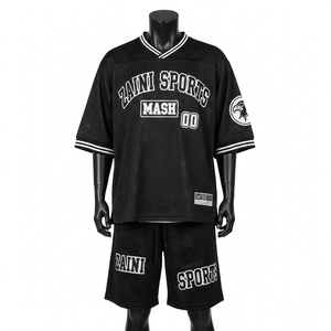 Ensemble short en jersey maille premium pour homme, 220 GSM, polyester respirant, noir, impression par sublimation, twill, logo personnalisé - Product Image 1