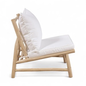 Minimalist Boho Style Natural Log Sofa Chair for Patio Garden Outdoor Indoor Rustic Teak Wood Lounge Chair with <b>White</b> <b>Cushions</b> - Product Image 3