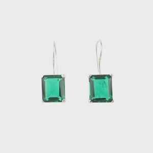 Boucles d'oreilles rectangulaires en émeraude verte, pierre précieuse, argent sterling 925, bijoux faits à la main, cadeau de naissance de mai pour femmes - Product Image 2