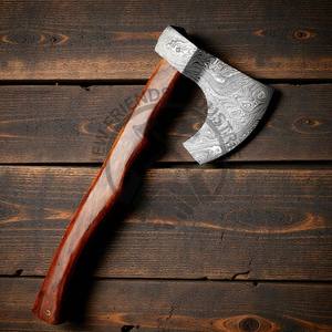 Hache viking en acier Damas faite à la main, très vendue, de haute qualité, forgée, hache de bûcheron avec manche en bois de rose et fourreau - Product Image 4