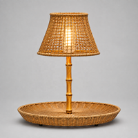Lampe de table simple rechargeable sans fil en bambou naturel et rotin avec abat-jour tressé ouvert pour mariage, pique-nique, buffet