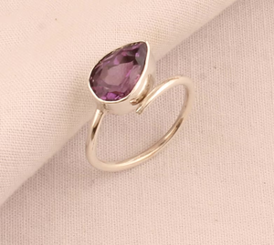 แหวนเงินสเตอร์ลิงประดับพลอยอเมทิสต์ทรงหยดน้ำทำด้วยมือปรับได้925ดีไซน์ไม่เหมือนใครของขวัญ - Product Image 2